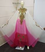 Rani Shaded Zari Work Chiffon Polyester Islamic Party Wear Festive Kaftan Farasha