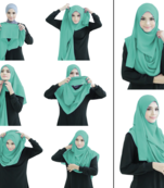 Teal Color Stitched Chiffon Lycra Instant Hijab Scarf For Women