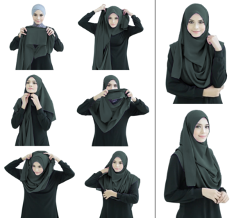 Olive Grey Color Stitched Chiffon Lycra Instant Hijab Scarf For Women 1
