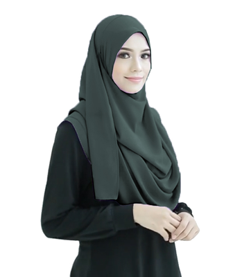 Olive Grey Color Stitched Chiffon Lycra Instant Hijab Scarf For Women 4