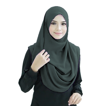Olive Grey Color Stitched Chiffon Lycra Instant Hijab Scarf For Women 5