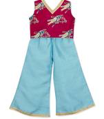 Bird Print Short Top With Plazzo