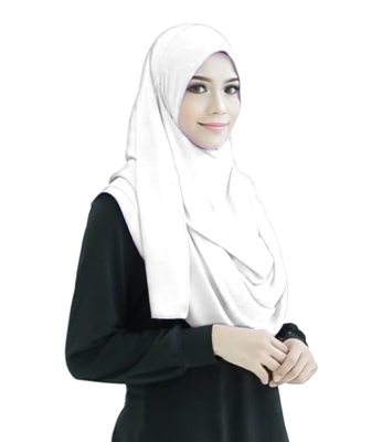 White Color Stitched Plain Instant Hijab Scarf For Women 4