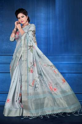Light blue woven art silk saree with blouse 1