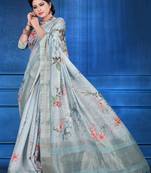 Light blue woven art silk saree with blouse