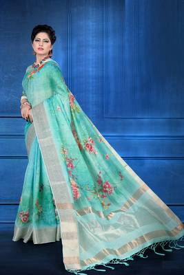Blue woven art silk saree with blouse 1