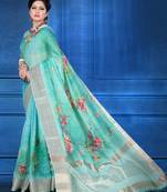 Blue woven art silk saree with blouse