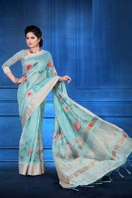 Blue woven art silk saree with blouse 1