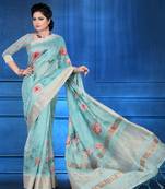 Blue woven art silk saree with blouse