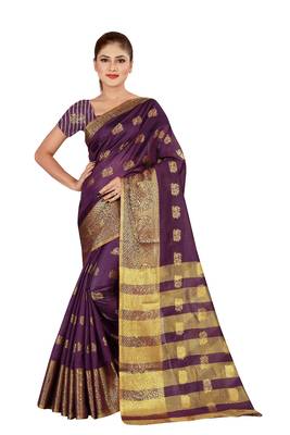 Purple Woven Art Silk Saree With Blouse 1