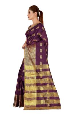 Purple Woven Art Silk Saree With Blouse 2
