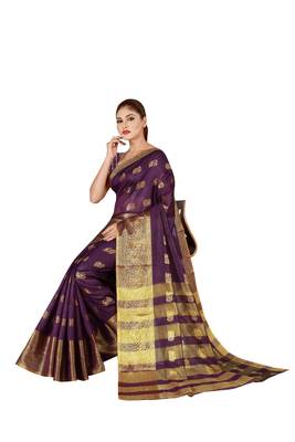 Purple Woven Art Silk Saree With Blouse 4