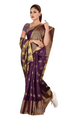 Purple Woven Art Silk Saree With Blouse 5