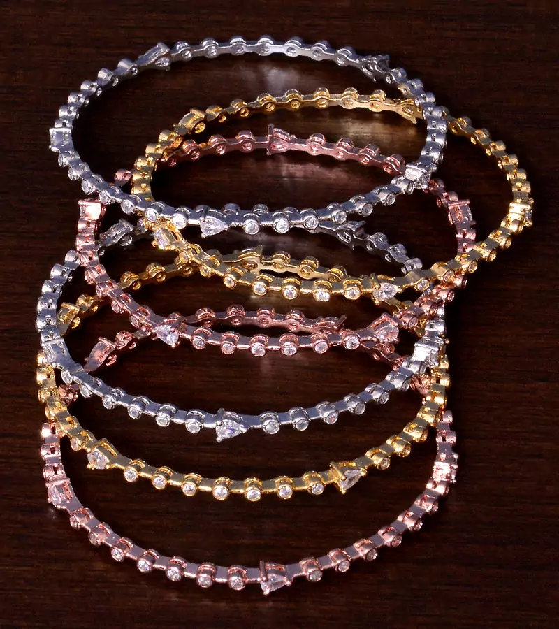 Gold, Rose Gold and Rhodium Plated Three Pairs of AD Bangles BD408