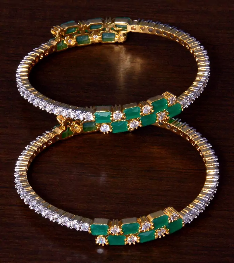 Emerald and AAA CZ Embellished AD Bangles BD409