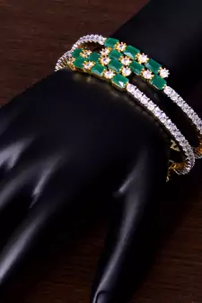 Emerald and AAA CZ Embellished AD Bangles BD409