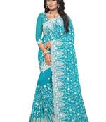 Blue embroidered georgette saree with blouse