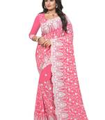 Pink embroidered georgette saree with blouse