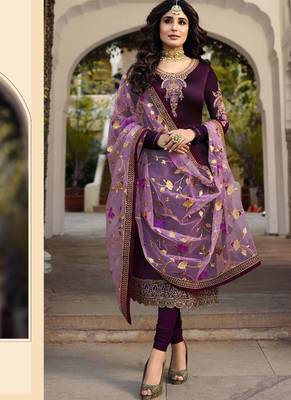Wine embroidered georgette salwar 1