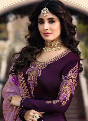 Wine embroidered georgette salwar 2