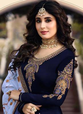 Blue embroidered georgette salwar 2