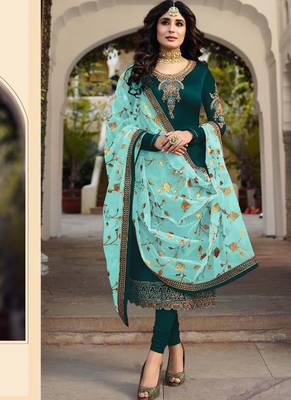 Teal embroidered georgette salwar 1