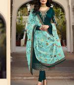 Teal embroidered georgette salwar