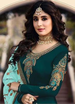 Teal embroidered georgette salwar 2