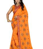 Mustard embroidered art silk saree with blouse