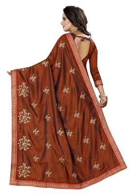 Brown embroidered art silk saree with blouse 3