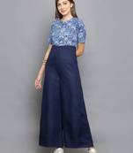 Blue SCREEN PRINTED JUMPSUIT WITH FLARED PANTS