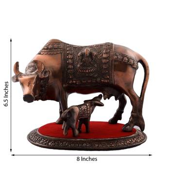 Kamdhenu Cow and Calf Metal Figurine 2