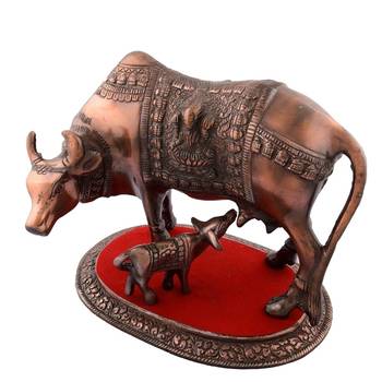 Kamdhenu Cow and Calf Metal Figurine 3