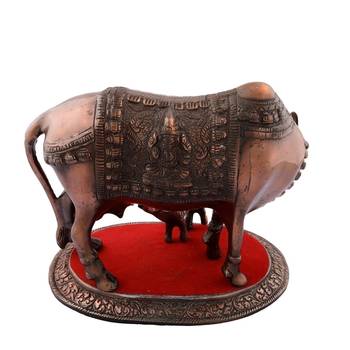 Kamdhenu Cow and Calf Metal Figurine 4