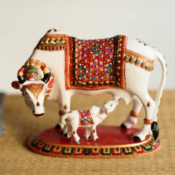 Meenakari Metal Colorful Cow And Calf Figurine 1