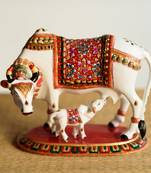 Meenakari Metal Colorful Cow And Calf Figurine