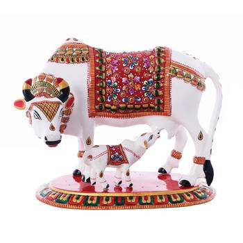 Meenakari Metal Colorful Cow And Calf Figurine 2