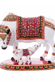 Meenakari Metal Colorful Cow And Calf Figurine