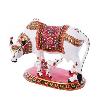 Meenakari Metal Colorful Cow And Calf Figurine 4
