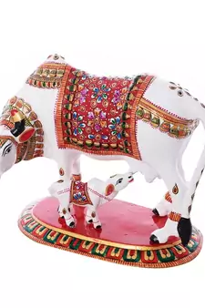 Meenakari Metal Colorful Cow And Calf Figurine