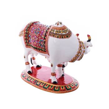 Meenakari Metal Colorful Cow And Calf Figurine 5