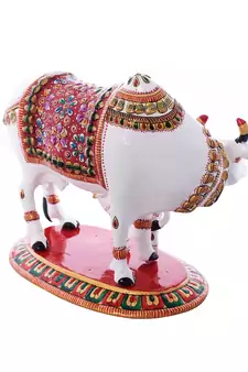 Meenakari Metal Colorful Cow And Calf Figurine
