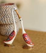 Loving Swan Couple White Meenakari Figurine