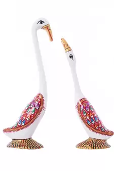 Loving Swan Couple White Meenakari Figurine