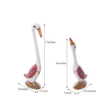 Loving Swan Couple White Meenakari Figurine 3
