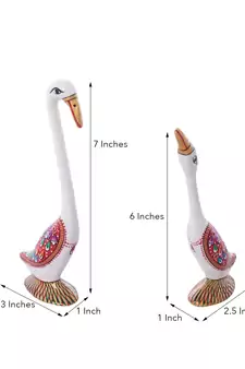 Loving Swan Couple White Meenakari Figurine