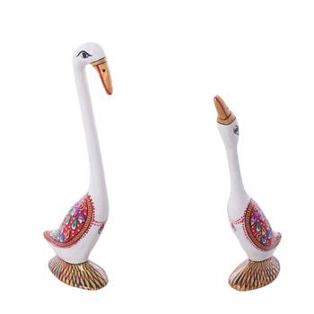 Loving Swan Couple White Meenakari Figurine 4