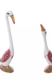 Loving Swan Couple White Meenakari Figurine
