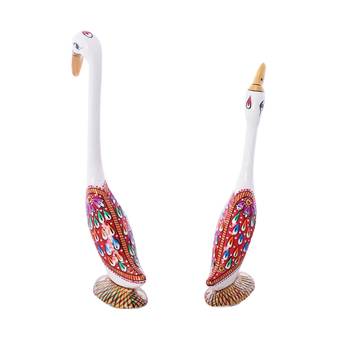 Loving Swan Couple White Meenakari Figurine 5