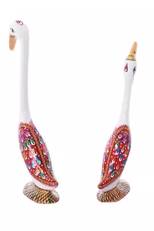 Loving Swan Couple White Meenakari Figurine
